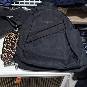 Baggallini Black Crossbody Bag/Sling Backpack and Leopard Mini Baggallini Accent
